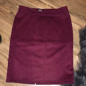 maroon suede pencil skirt